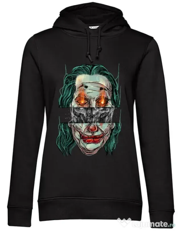 Hoodie dama cu gluga Joker skull Negru