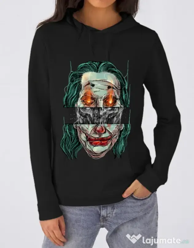 Hoodie dama cu gluga Joker skull Negru