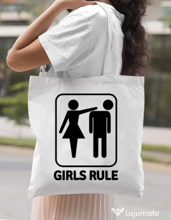 Sacosa personalizata Burlacite Girls rule Alb