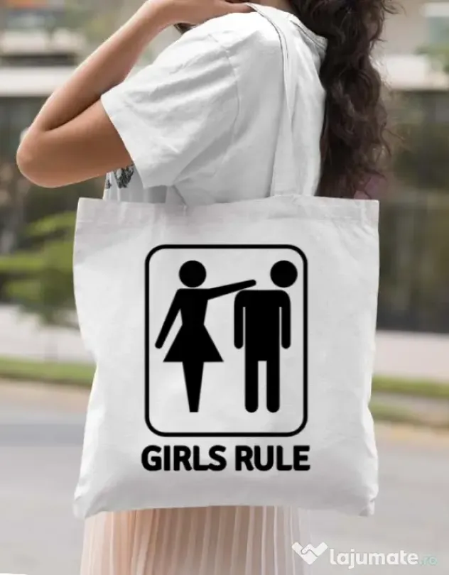 Sacosa personalizata Burlacite Girls rule Alb