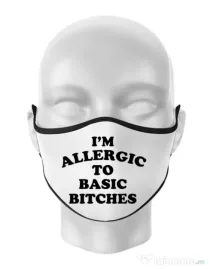 Masca personalizata reutilizabila Allergic to basic bitches Alb