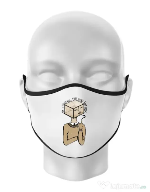 Masca personalizata reutilizabila Am I thinking outside the box Alb