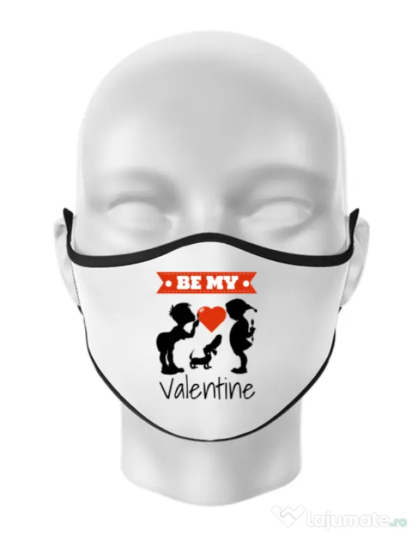 Masca personalizata reutilizabila Be my valentine Alb