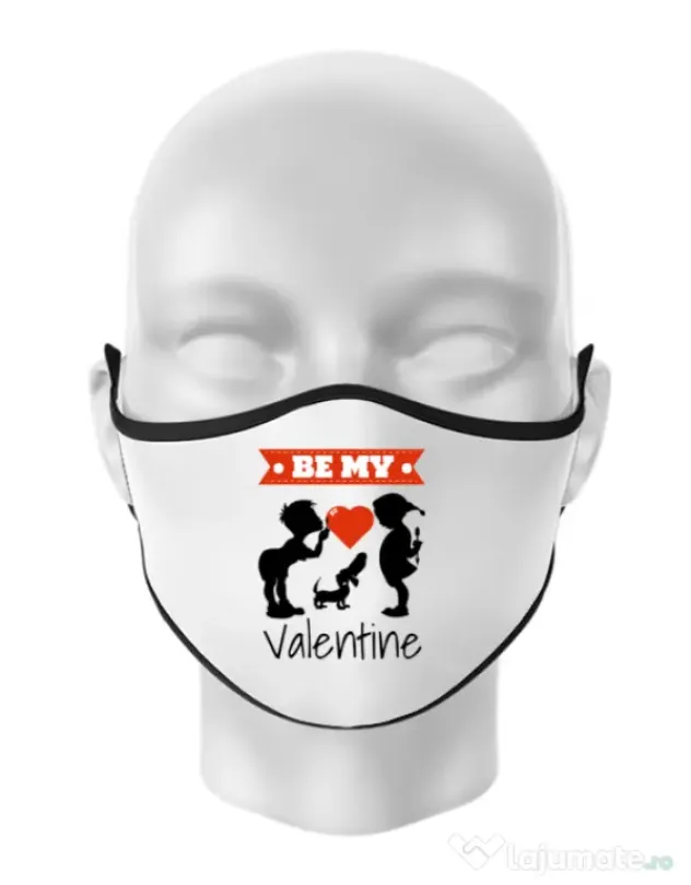 Masca personalizata reutilizabila Be my valentine Alb