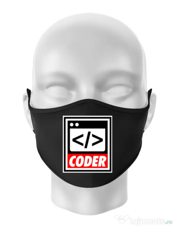 Masca personalizata reutilizabila Coder Negru