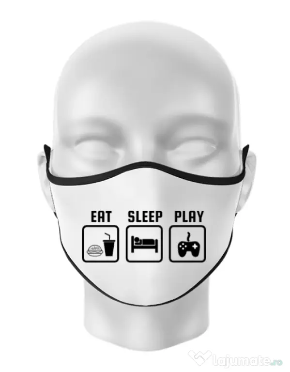 Masca personalizata reutilizabila Eat sleep play Alb