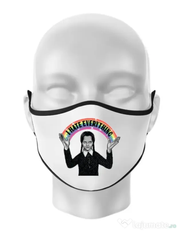 Masca personalizata reutilizabila I hate everything Alb