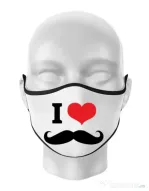 Masca personalizata reutilizabila I love moustaches Alb