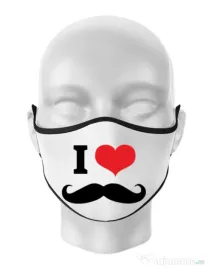 Masca personalizata reutilizabila I love moustaches Alb