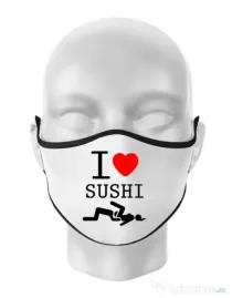 Masca personalizata reutilizabila I love sushi Alb