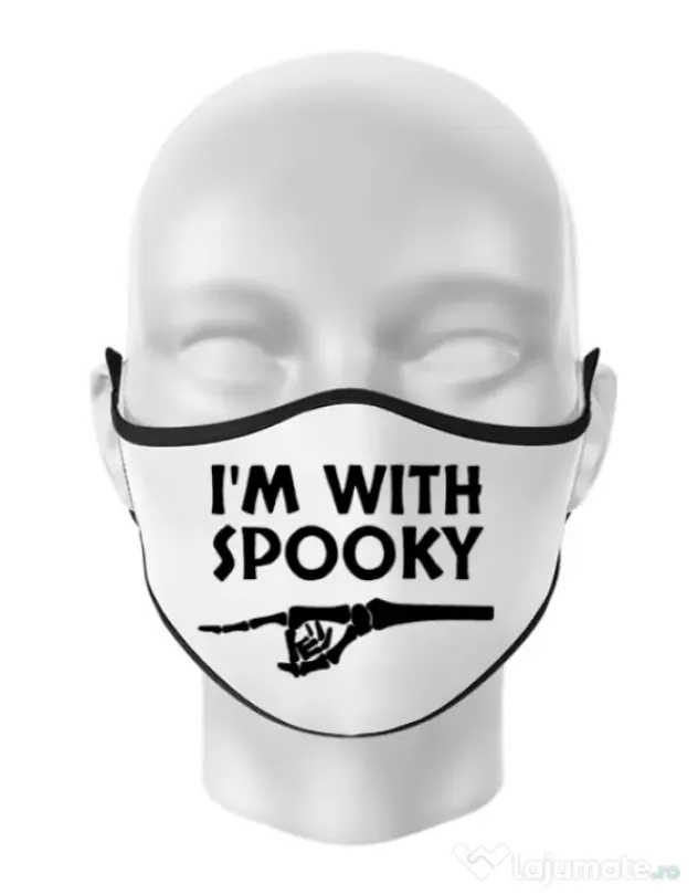 Masca personalizata reutilizabila I'm with spooky Alb