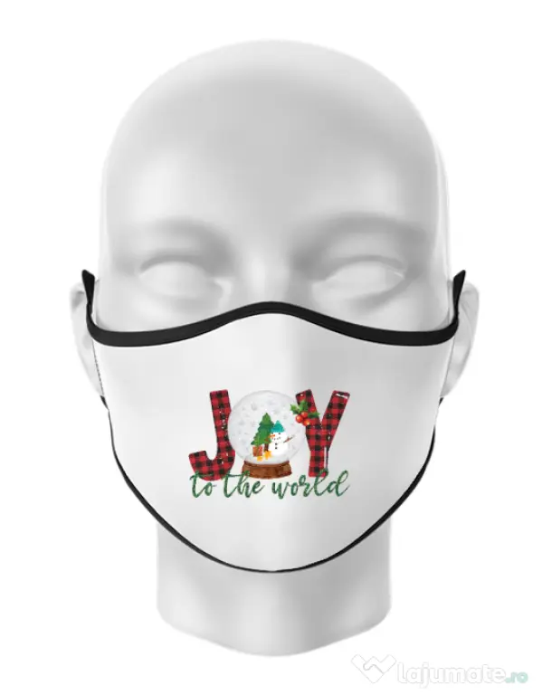 Masca personalizata reutilizabila Joy to the world Alb