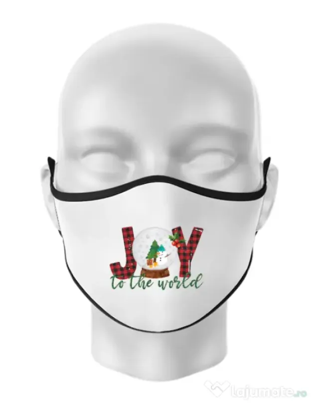 Masca personalizata reutilizabila Joy to the world Alb