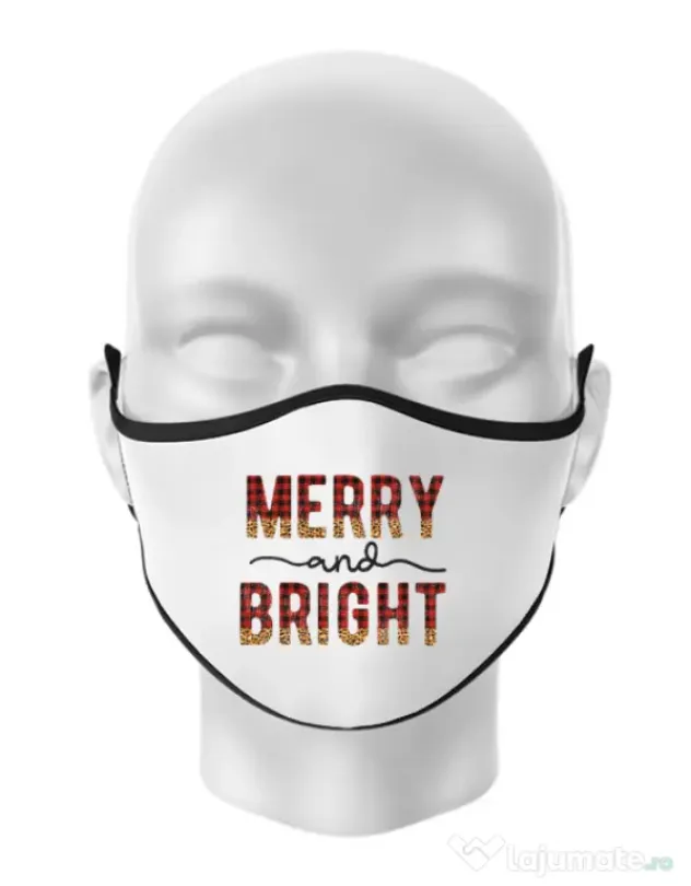Masca personalizata reutilizabila Merry and Bright Christmas Alb