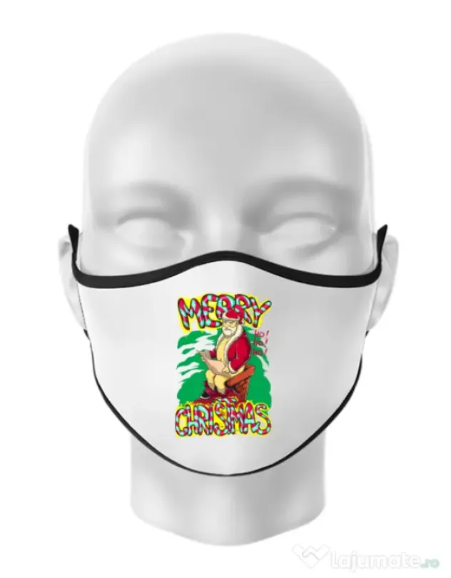 Masca personalizata reutilizabila Naughty Santa Alb