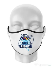 Masca personalizata reutilizabila Owl right Alb