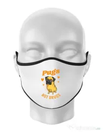 Masca personalizata reutilizabila Pugs not drugs Alb