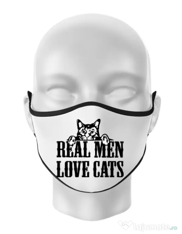 Masca personalizata reutilizabila Real men love cats Alb