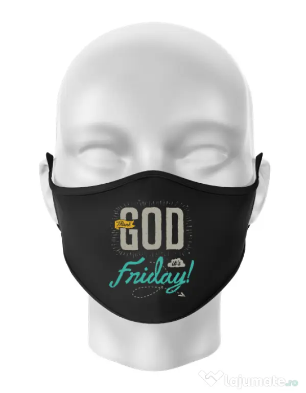 Masca personalizata reutilizabila Thank GOD its Friday Negru