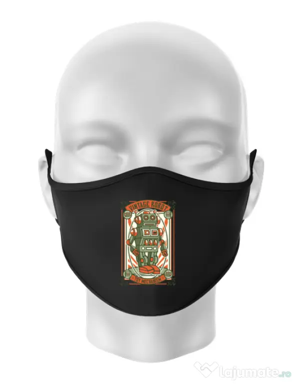 Masca personalizata reutilizabila Vintage Robot Negru