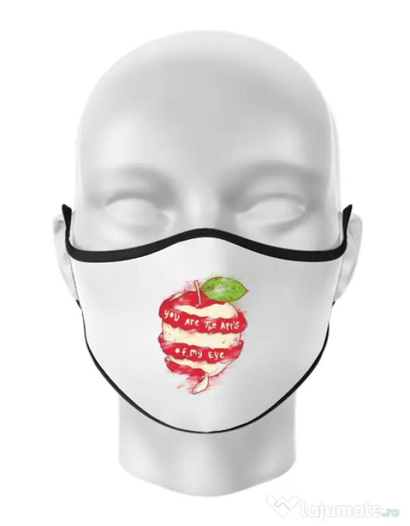 Masca personalizata reutilizabila You are the apple of my eye Alb