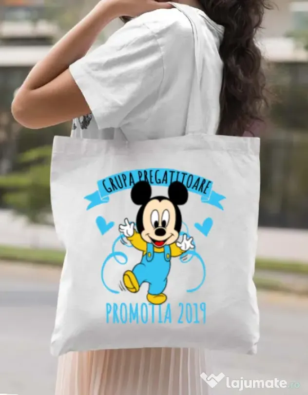 Sacosa din panza Absolvire Mickey Mouse Alb