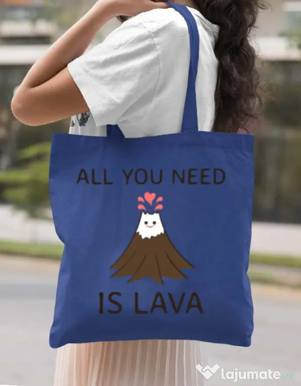 Sacosa din panza All you need is lava Albastru regal