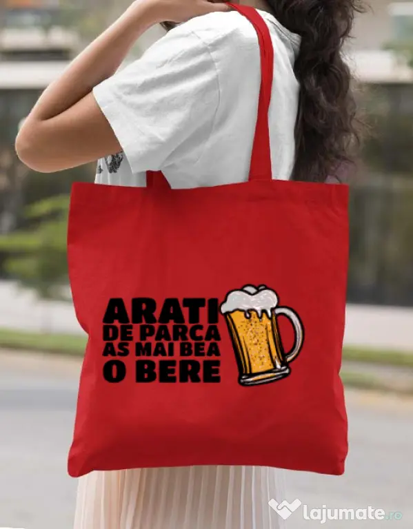 Sacosa din panza As mai bea o bere Rosu