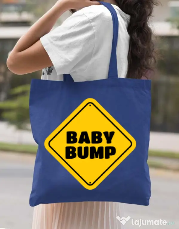 Sacosa din panza Baby bump Albastru regal