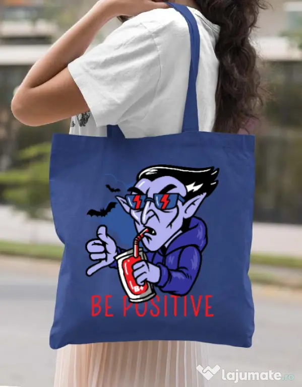 Sacosa din panza Be positive Albastru regal