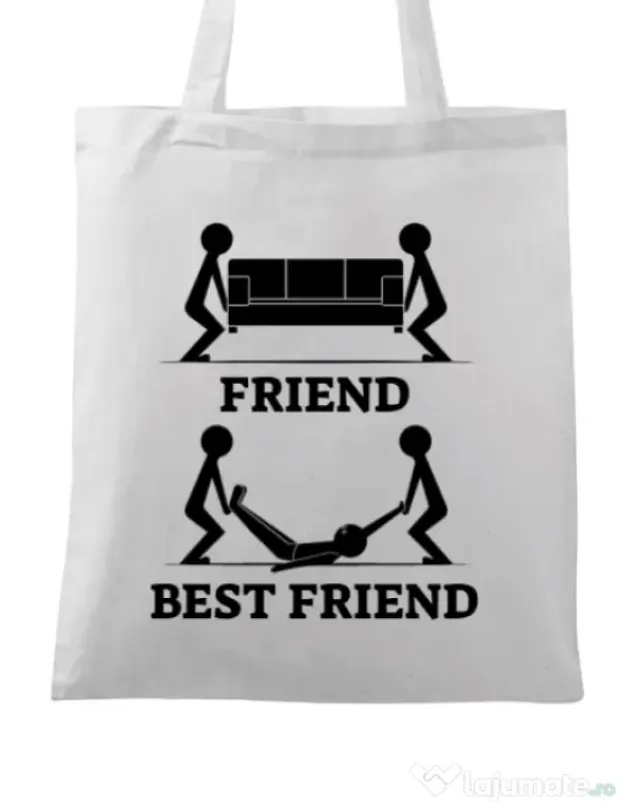 Sacosa din panza Best friend Alb
