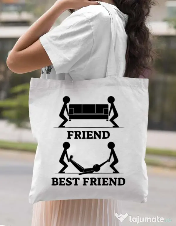 Sacosa din panza Best friend Alb
