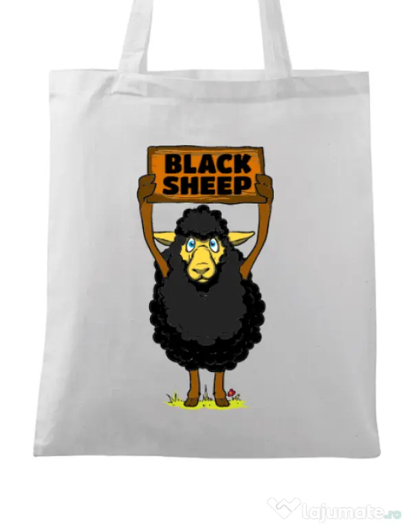 Sacosa din panza Black sheep Alb