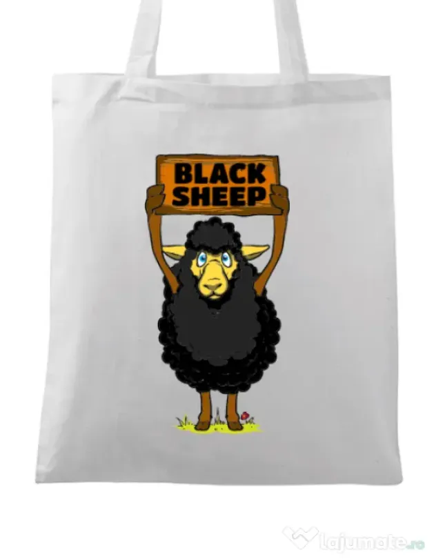 Sacosa din panza Black sheep Alb