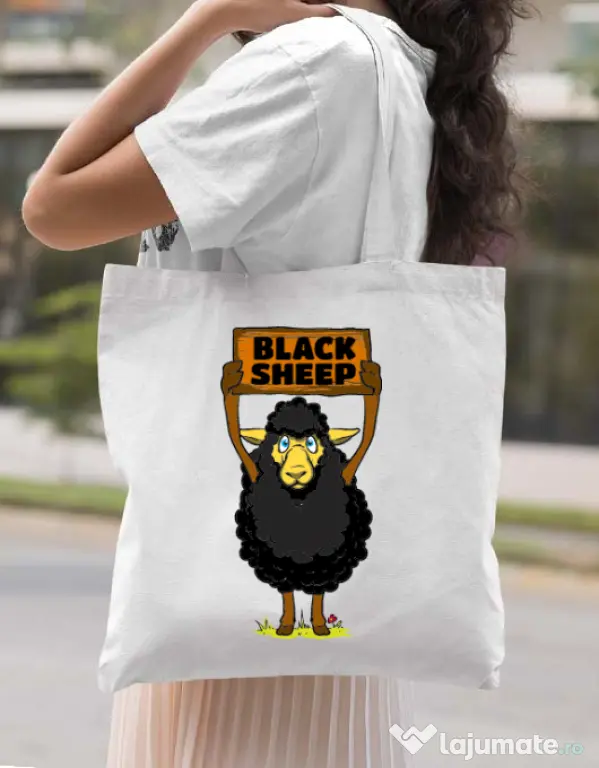 Sacosa din panza Black sheep Alb