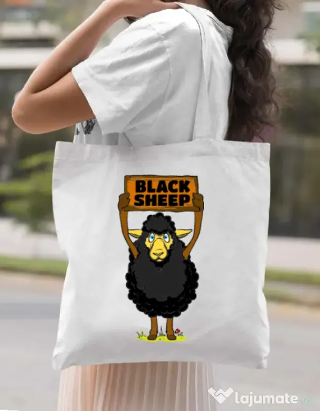 Sacosa din panza Black sheep Alb