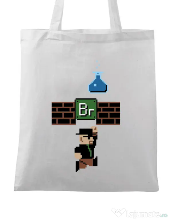 Sacosa din panza Breaking Mario Alb