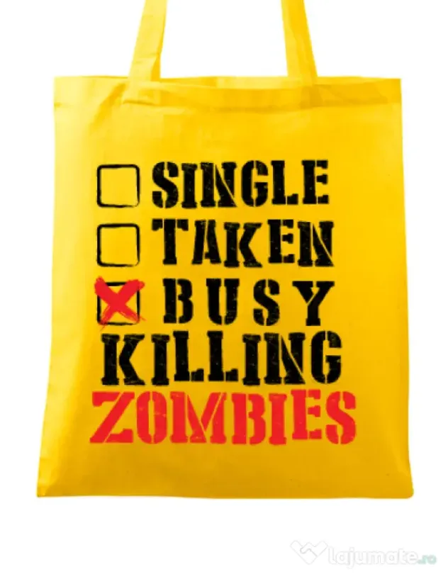 Sacosa din panza Busy killing zombies Galben