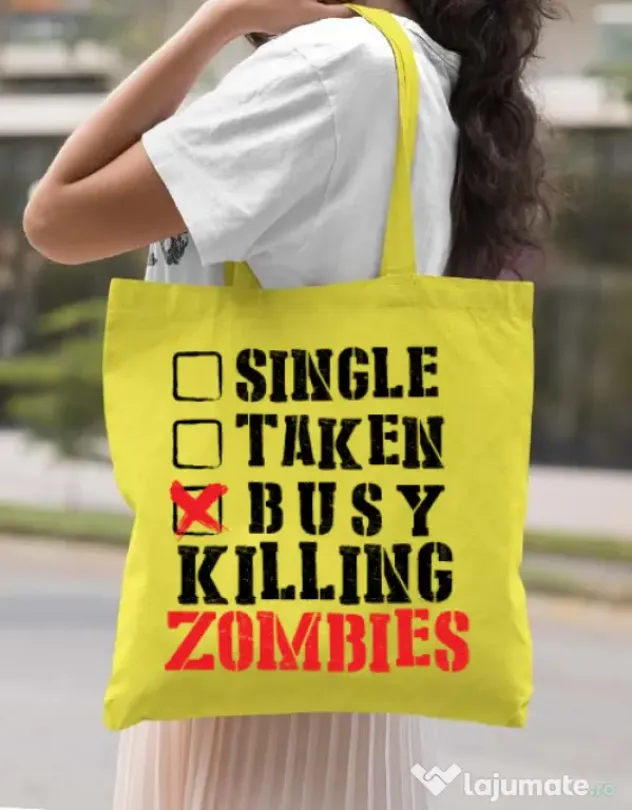 Sacosa din panza Busy killing zombies Galben