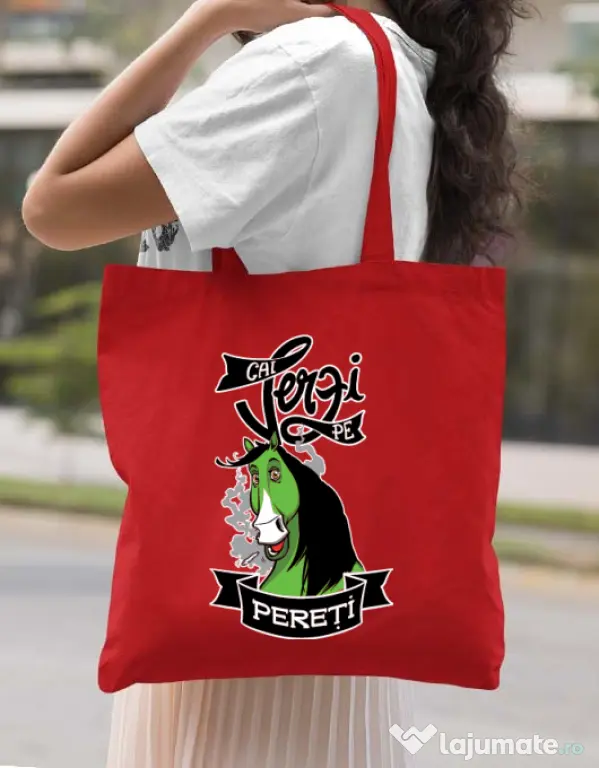 Sacosa din panza Cai verzi Rosu