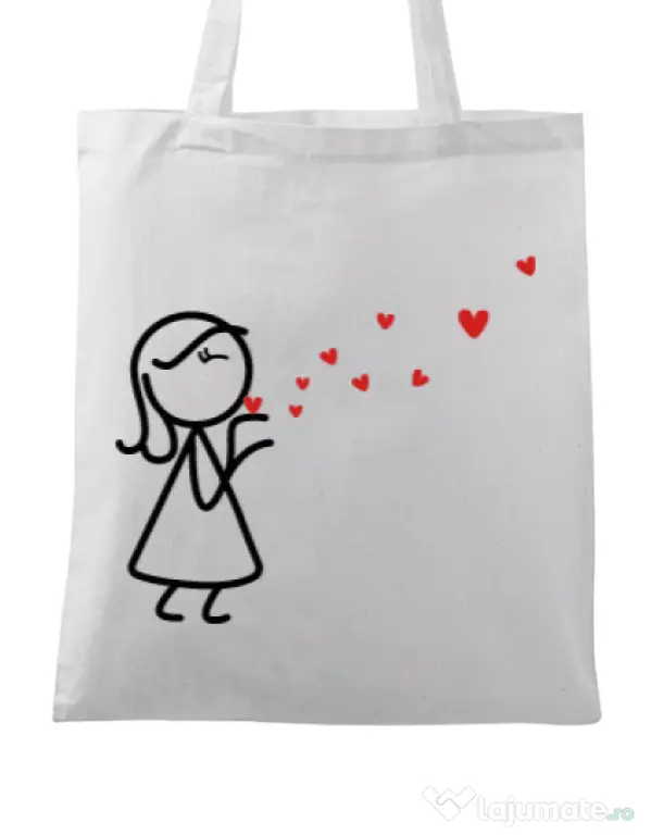 Sacosa din panza Catching love 2 Alb