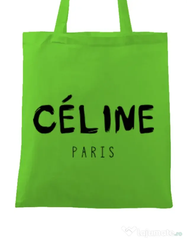 Sacosa din panza Celine paris Verde mar