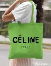 Sacosa din panza Celine paris Verde mar