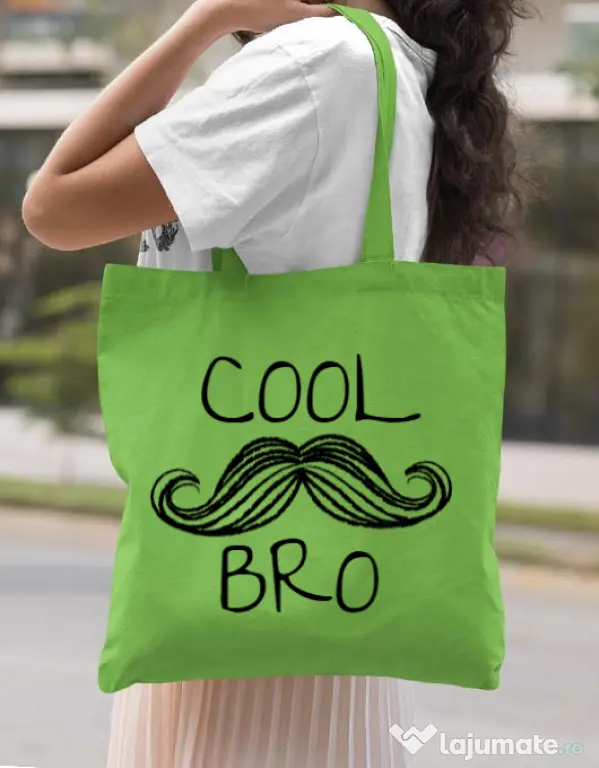 Sacosa din panza Cool moustache bro Verde mar