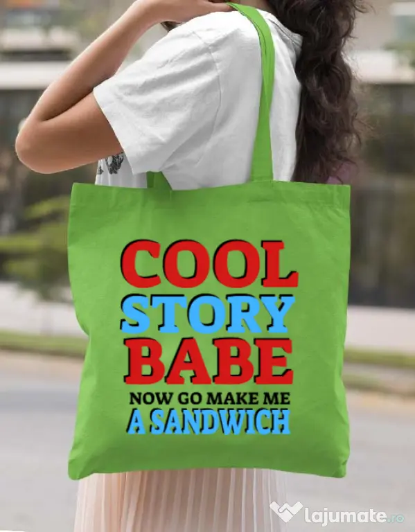 Sacosa din panza Cool story babe Verde mar