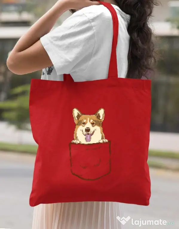Sacosa din panza Corgi in The Pocket Rosu