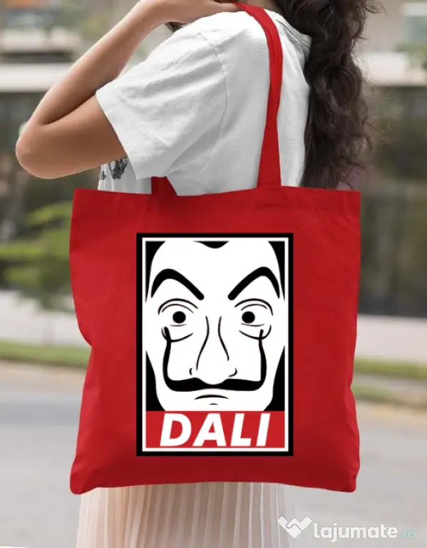 Sacosa din panza Dali mask Rosu