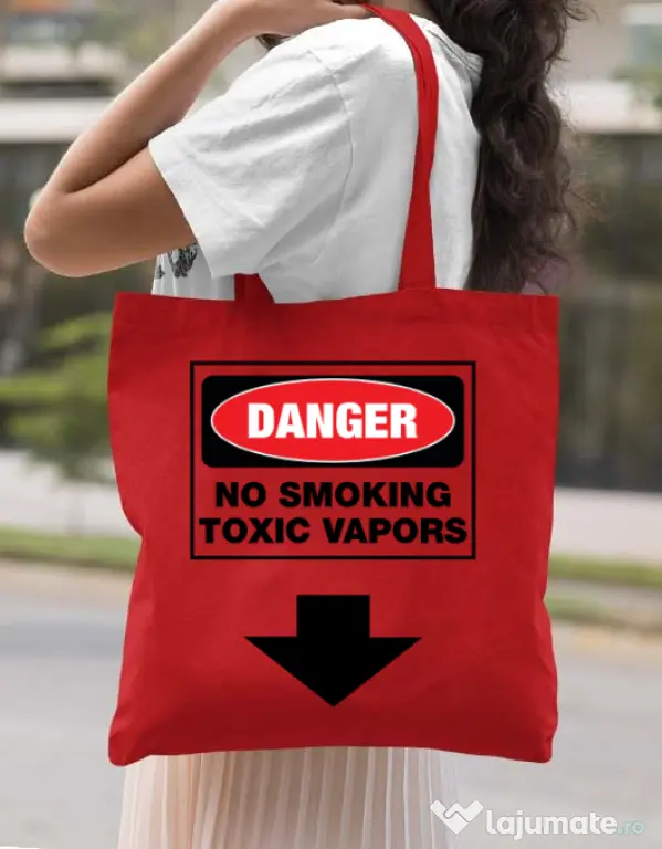 Sacosa din panza Danger No Smoking Rosu