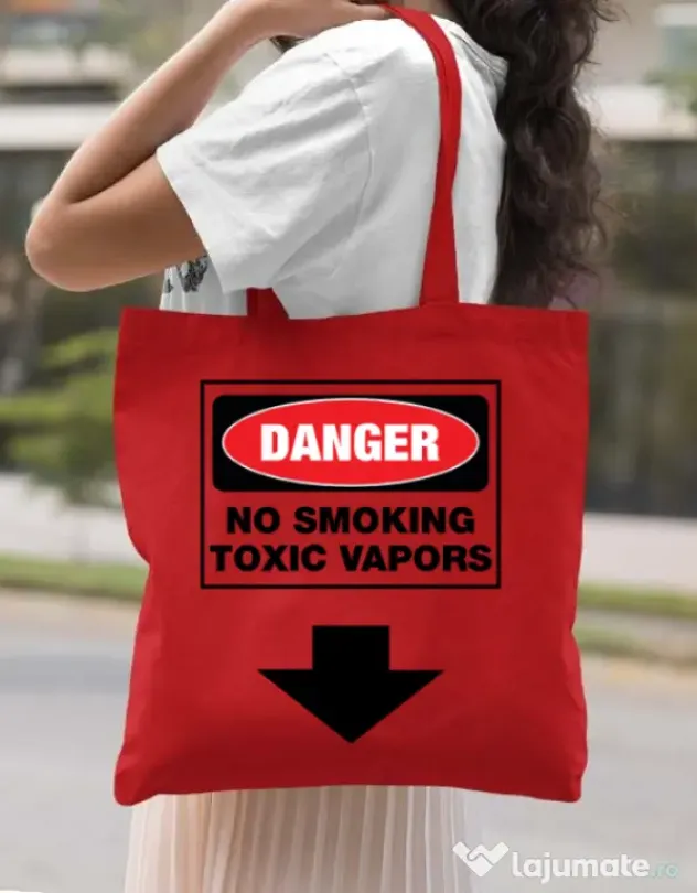 Sacosa din panza Danger No Smoking Rosu