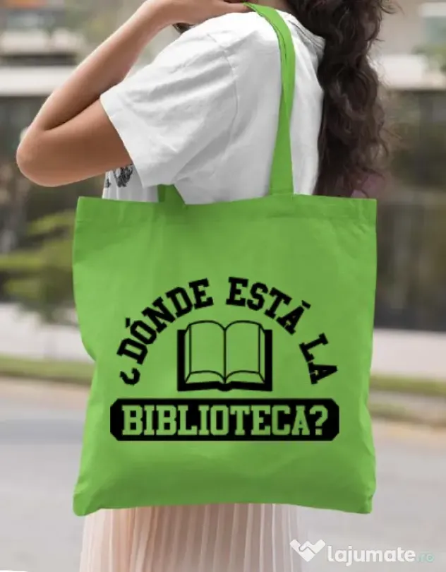 Sacosa din panza Donde esta la biblioteca Verde mar